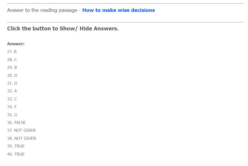 wise decisions reading answers key