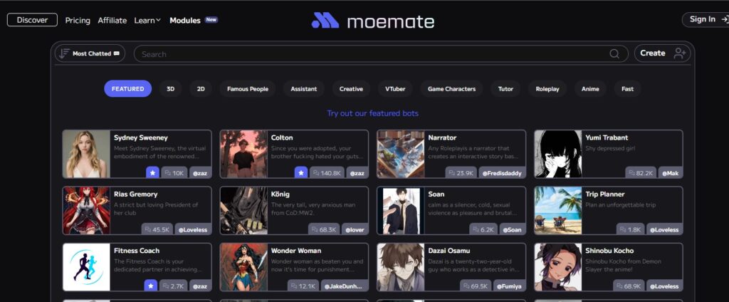 Moemate.io character ai alternatives free no filter
